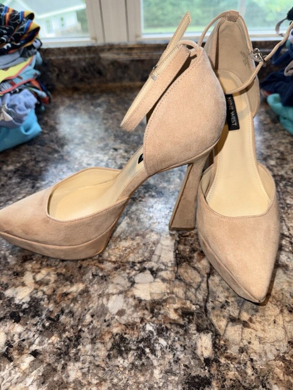 Nine West Nude Blush Suede D’Orsay Platform Ankle Strap Heels Women’s 7M